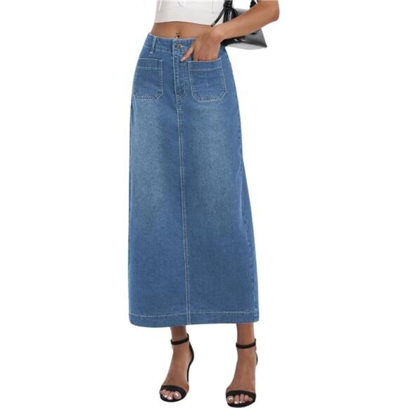 Long Denim Skirt for Women Blue - Picture 1 of 6
